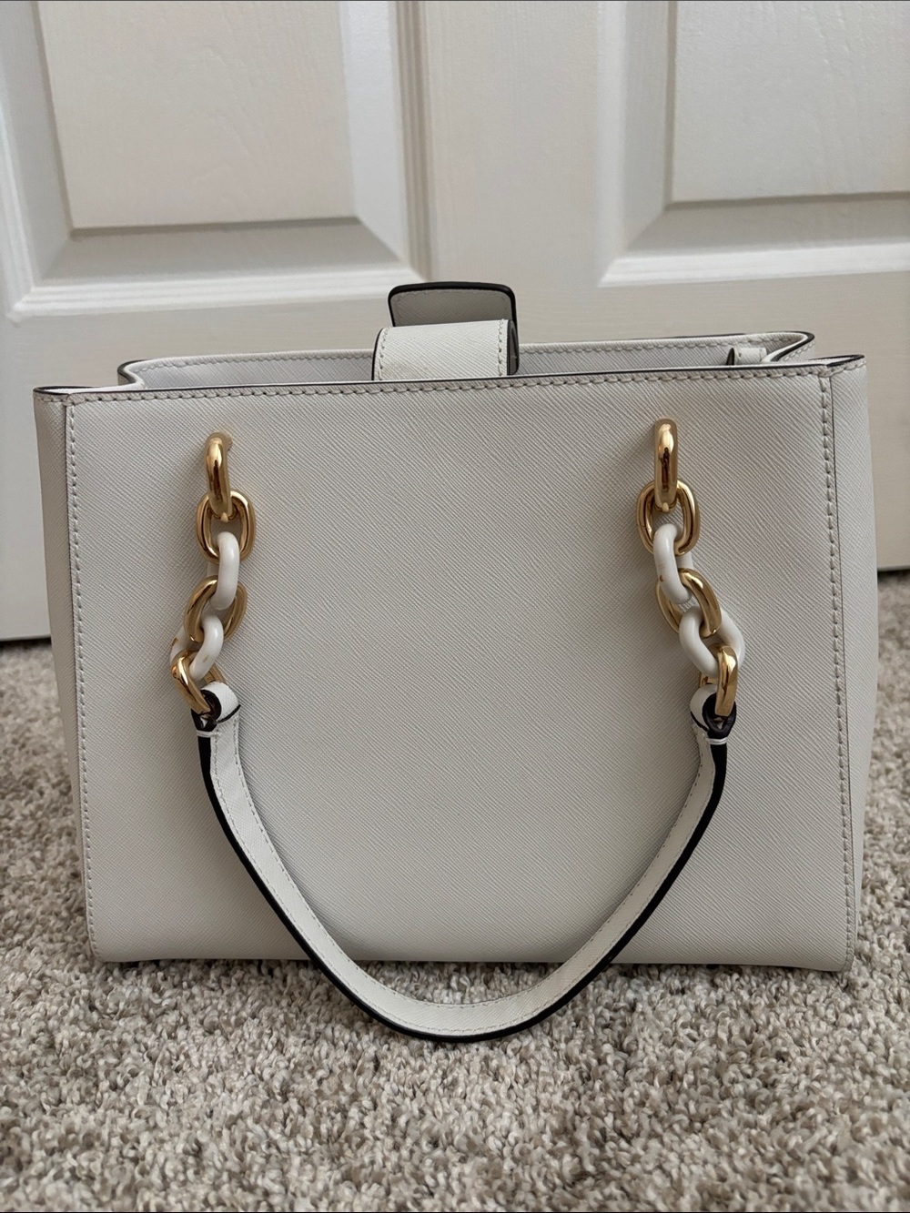Small Michael Kors Cream Satchel with Gold Accents - Picture 2 of 7